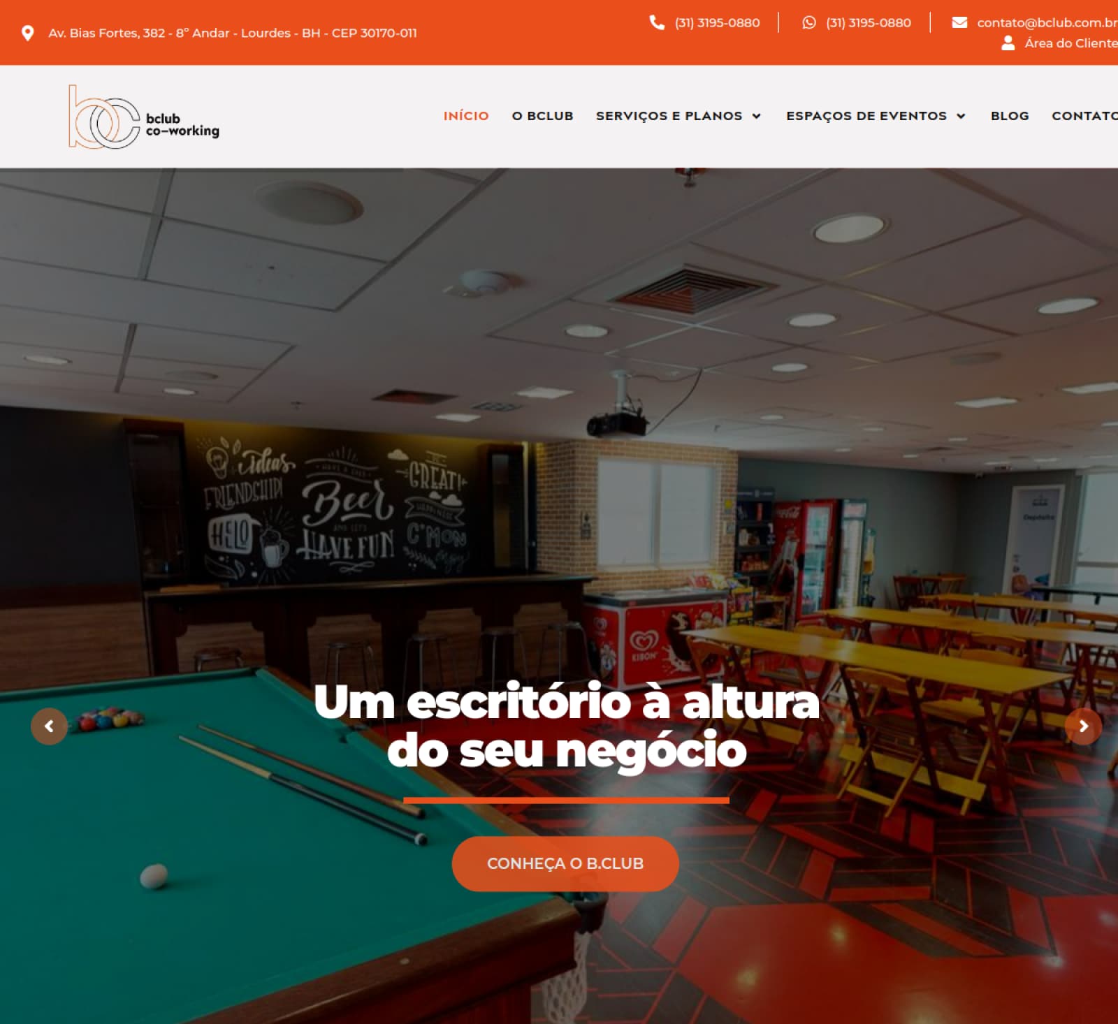 Página do BClub Coworking