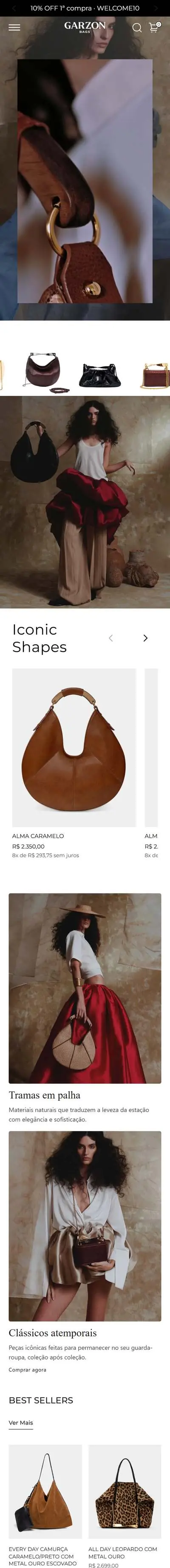 Site de Garzon Bags no celular
